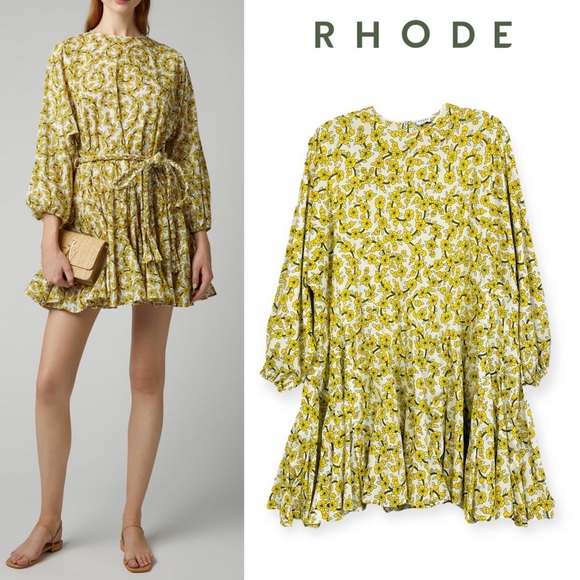 rhode skin Dresses & Skirts - Rhode Resort Ella Yellow Floral Print Cotton Poplin Mini Dress M Boho No Belt